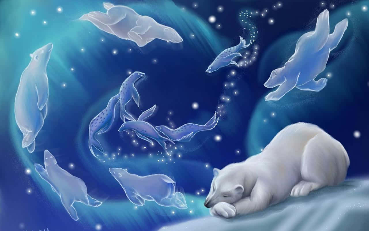 Eisbärenund Delfine Schlafen Im Schnee. Wallpaper