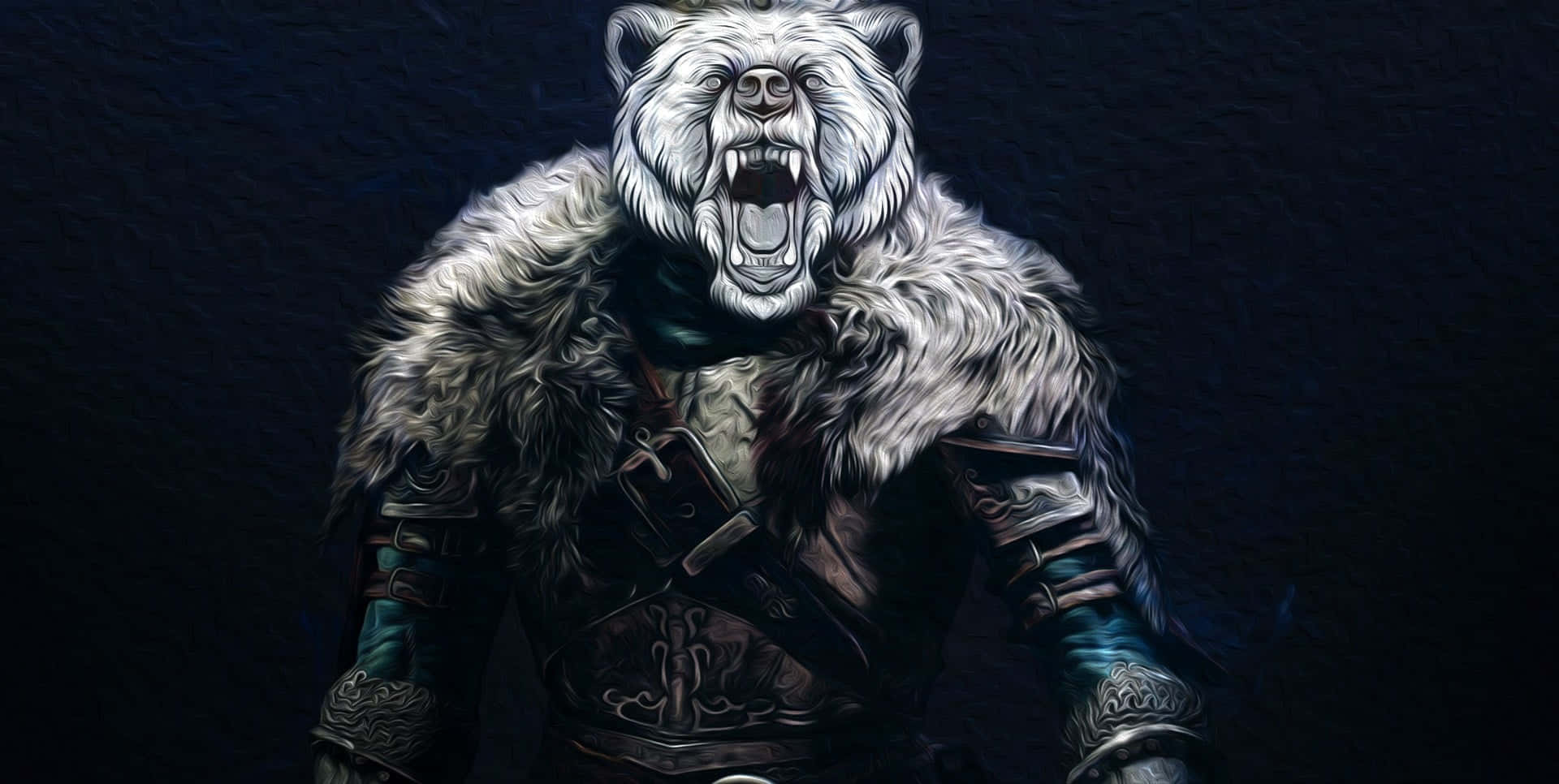 En hvid bjørn med et sværd i sin mund Wallpaper