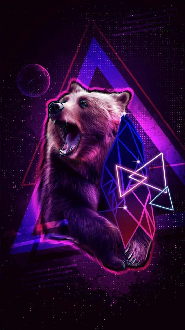 Enbjörn Med En Neonbakgrund Och Triangelmönster Wallpaper