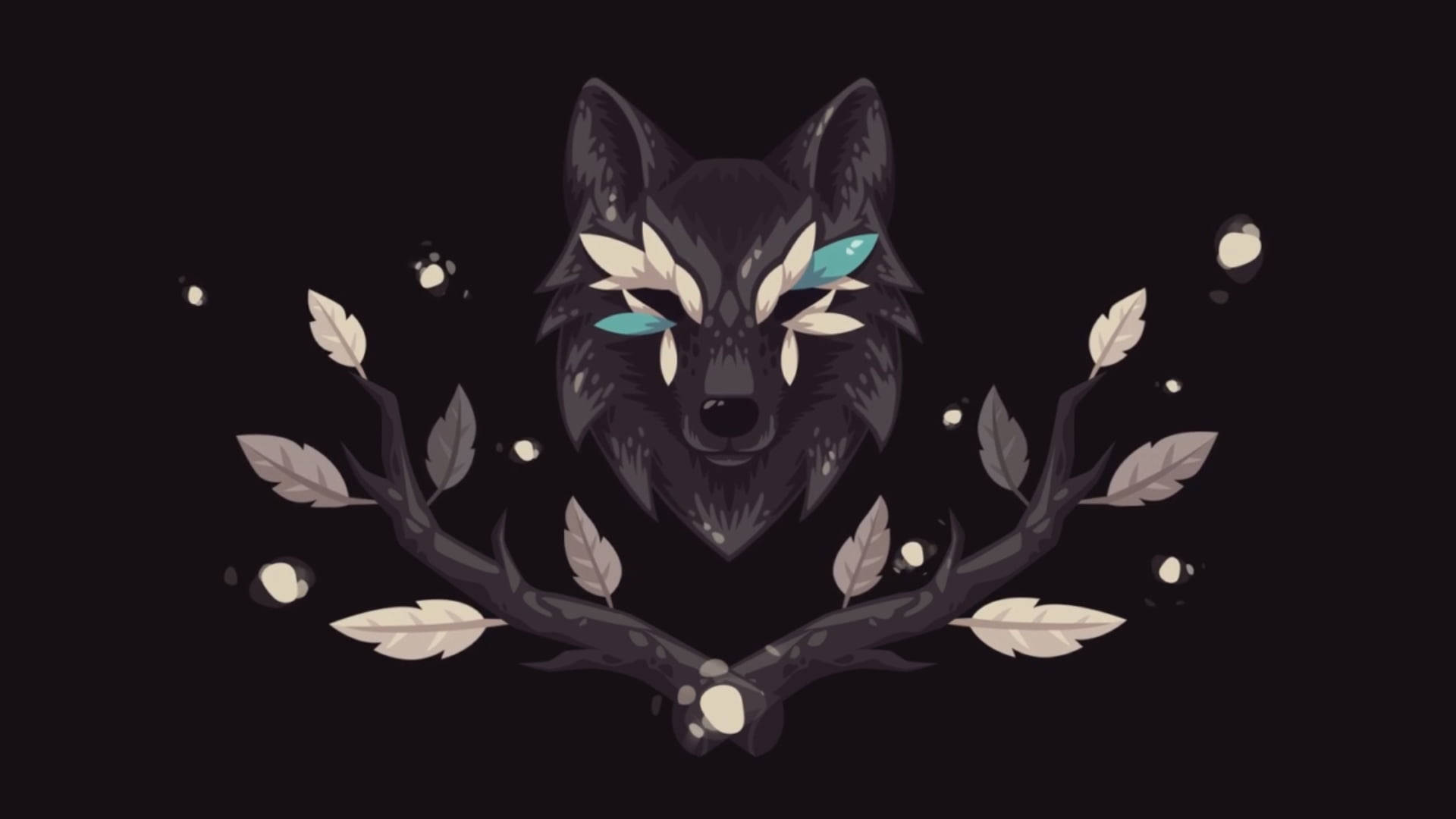 Det kølige sorte ulv på magisk grene Wallpaper