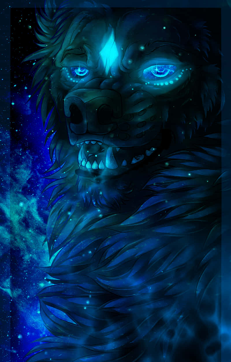Mythical Cool Blue Wolf Art Wallpaper