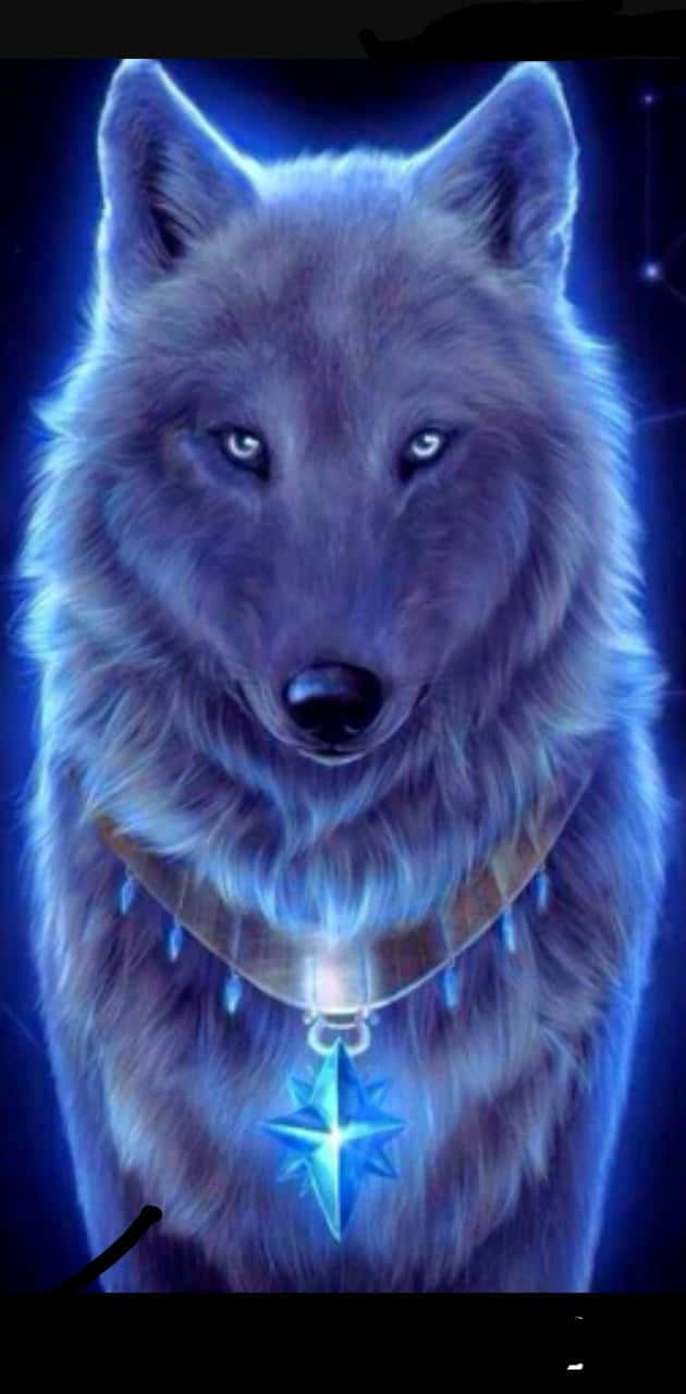 Cool Blue Wolf With Pendant Wallpaper