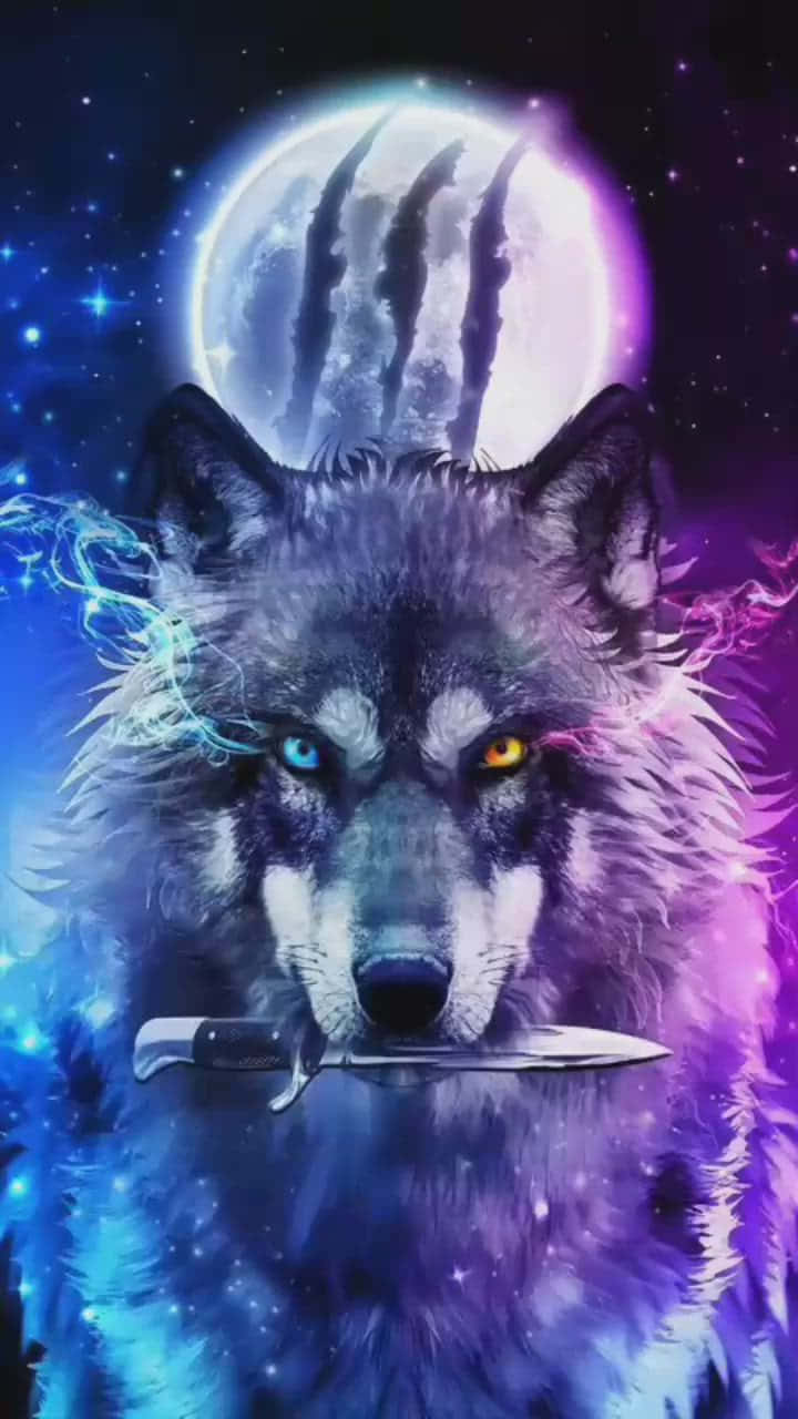 Purple Cool Blue Wolf With Knife Wallpaper