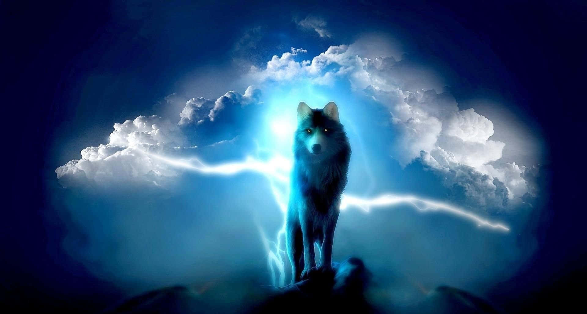 Cool Blue Wolf On Cliff Wallpaper