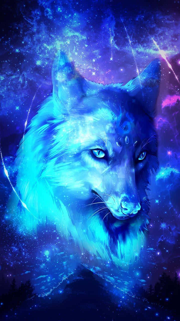 Cool Blue Wolf On Galaxy Wallpaper