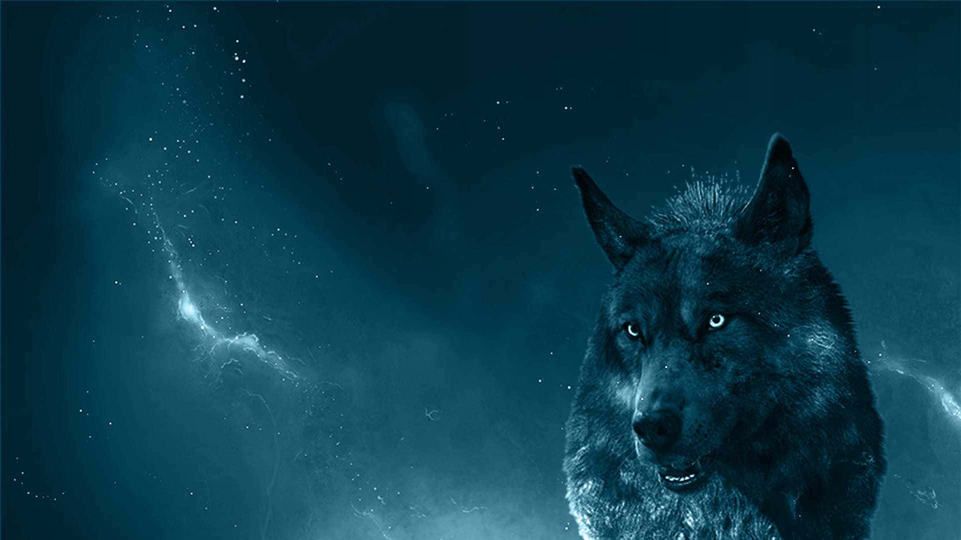 Cool Blue Wolf Night Sky Landscape Wallpaper