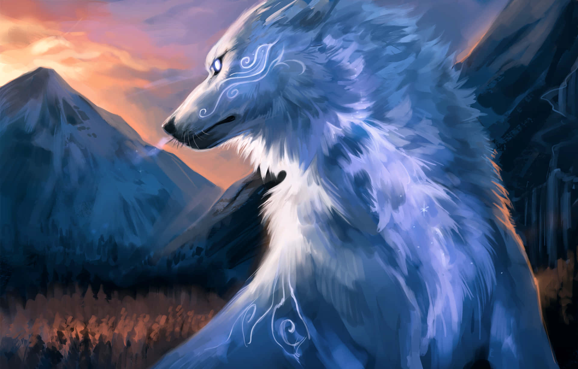 Cool Blue Wolf With Mountain Wallpaper