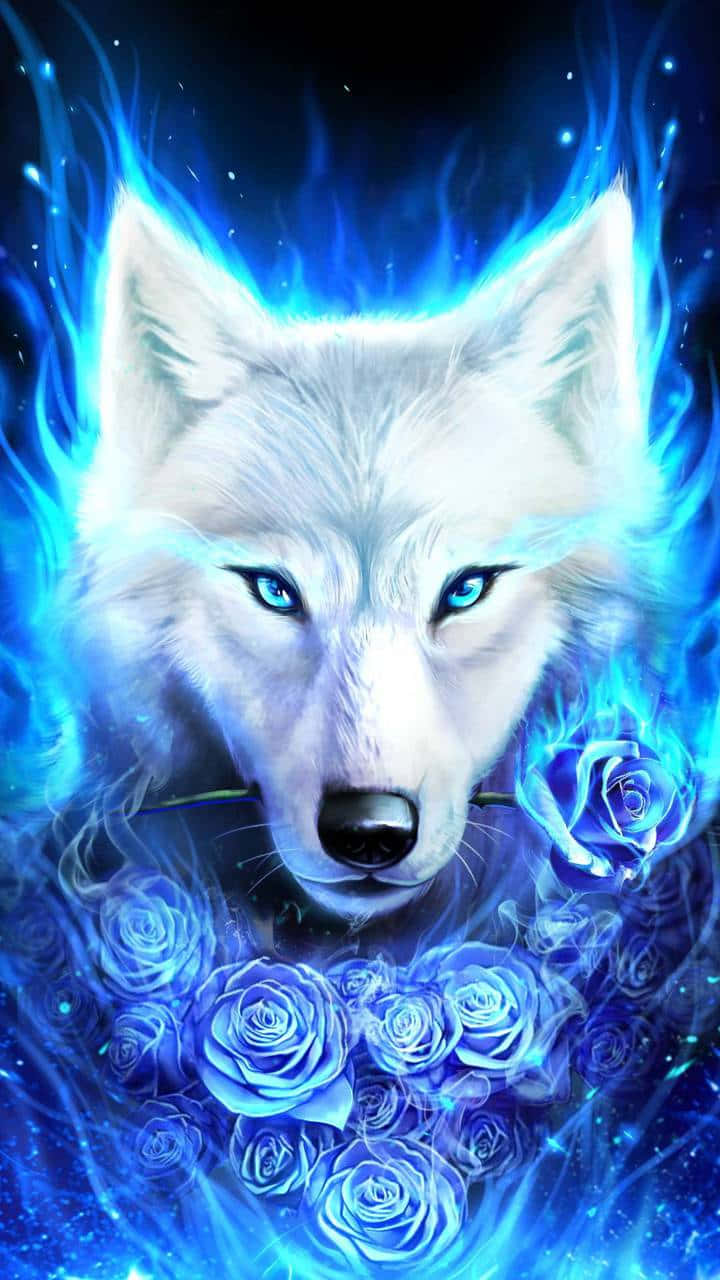 Cool Blue Wolf Aura With Rose Wallpaper