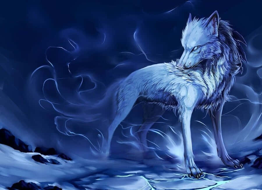 Snow Cool Blue Wolf Digital Art Wallpaper