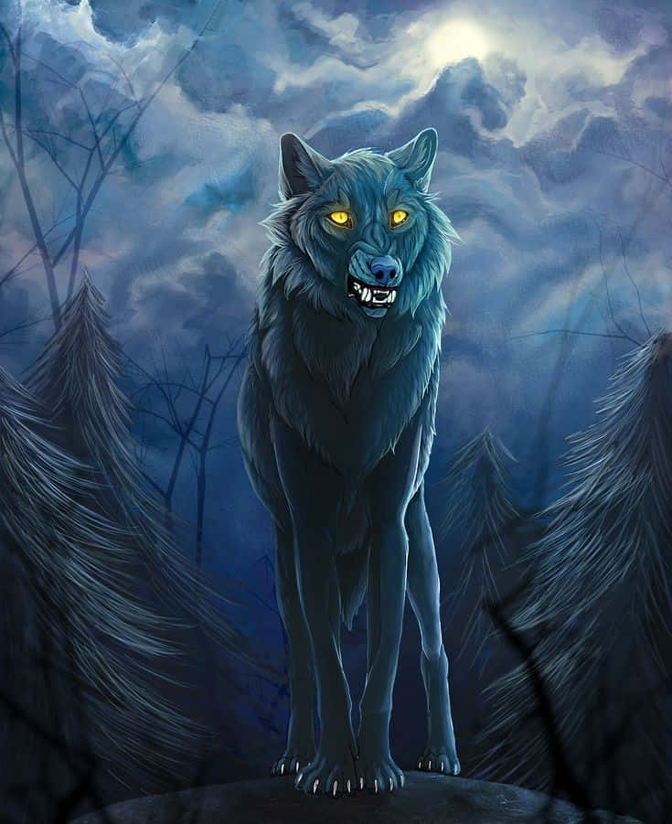 Cool Blue Wolf Digital Painting Wallpaper