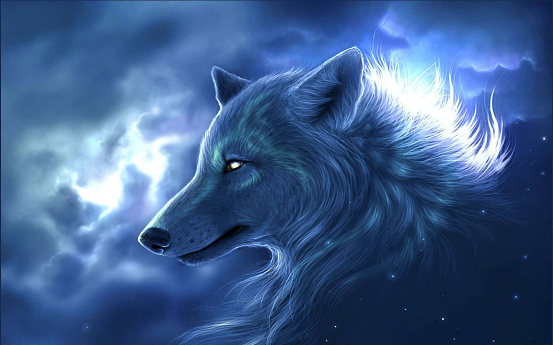 Cloudy Sky Cool Blue Wolf Wallpaper