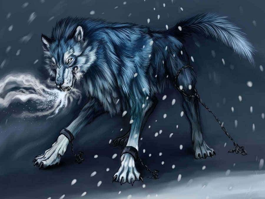 Cool Blue Wolf With Chain Wallpaper