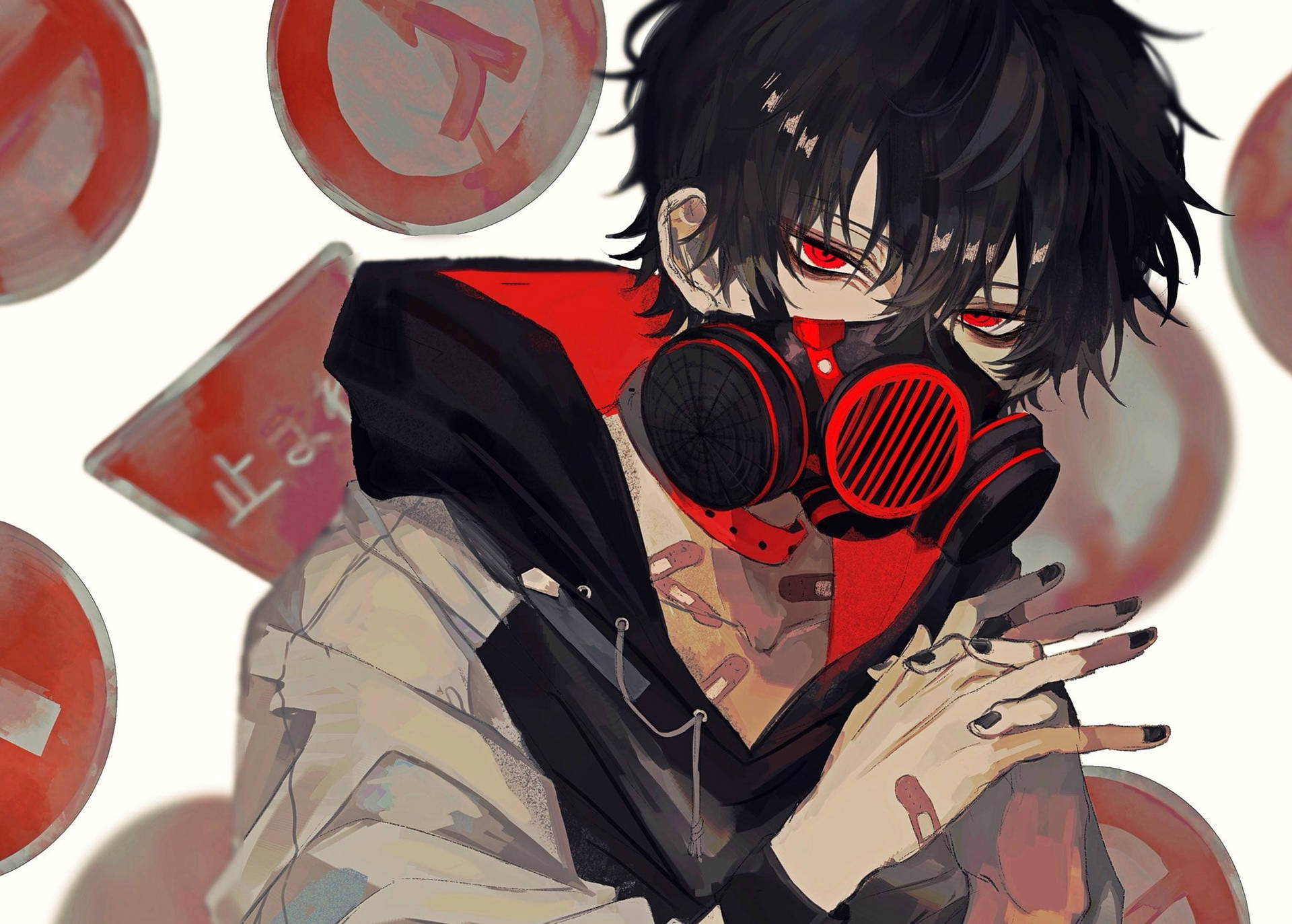 Cool Boy Anime With Gas Mask Background