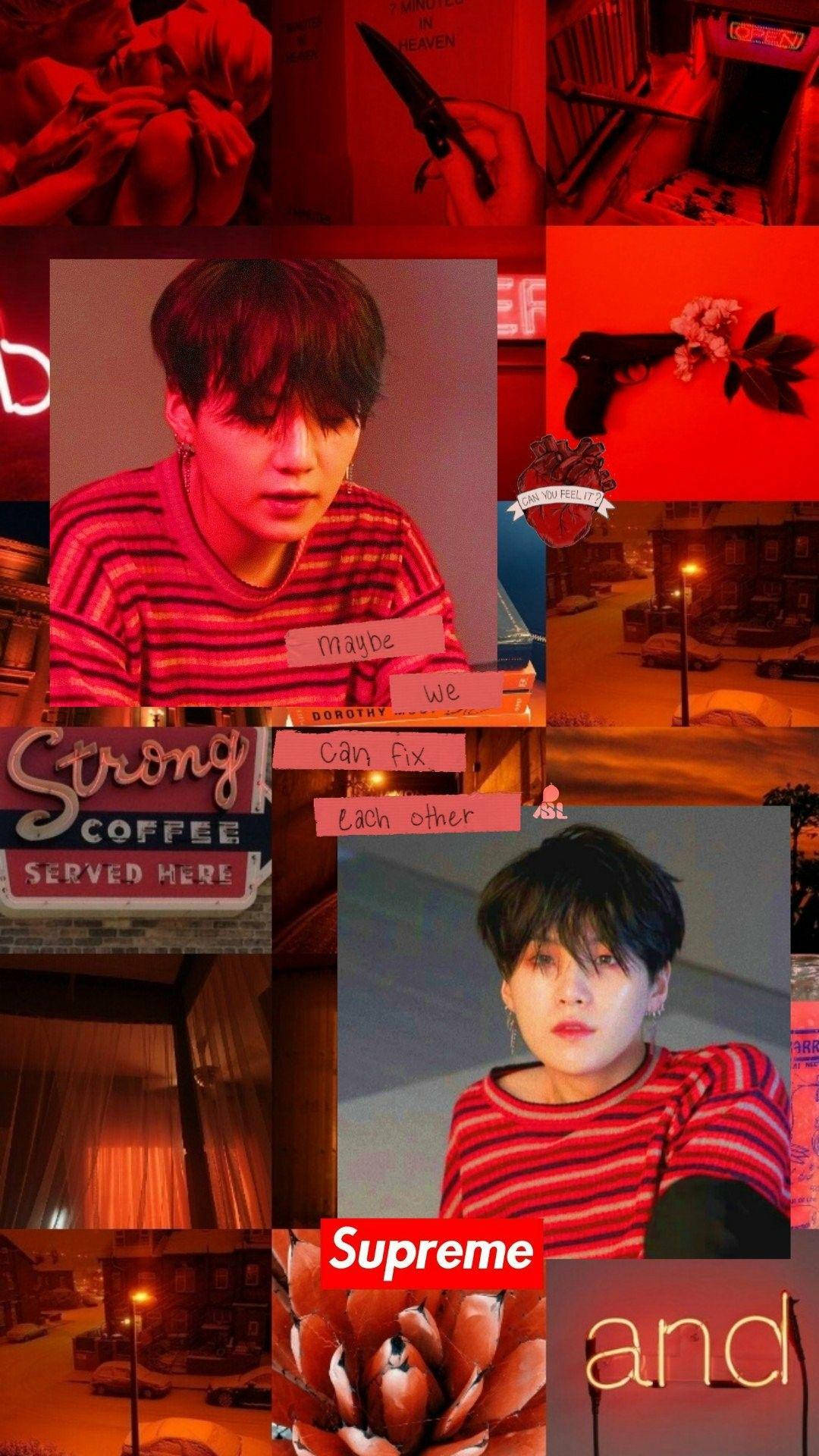 Cool Bts Suga Red Aesthetic Iphone Wallpaper