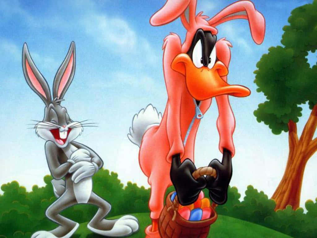 Sjove Bugs Bunny griner af Daffy Duck Wallpaper