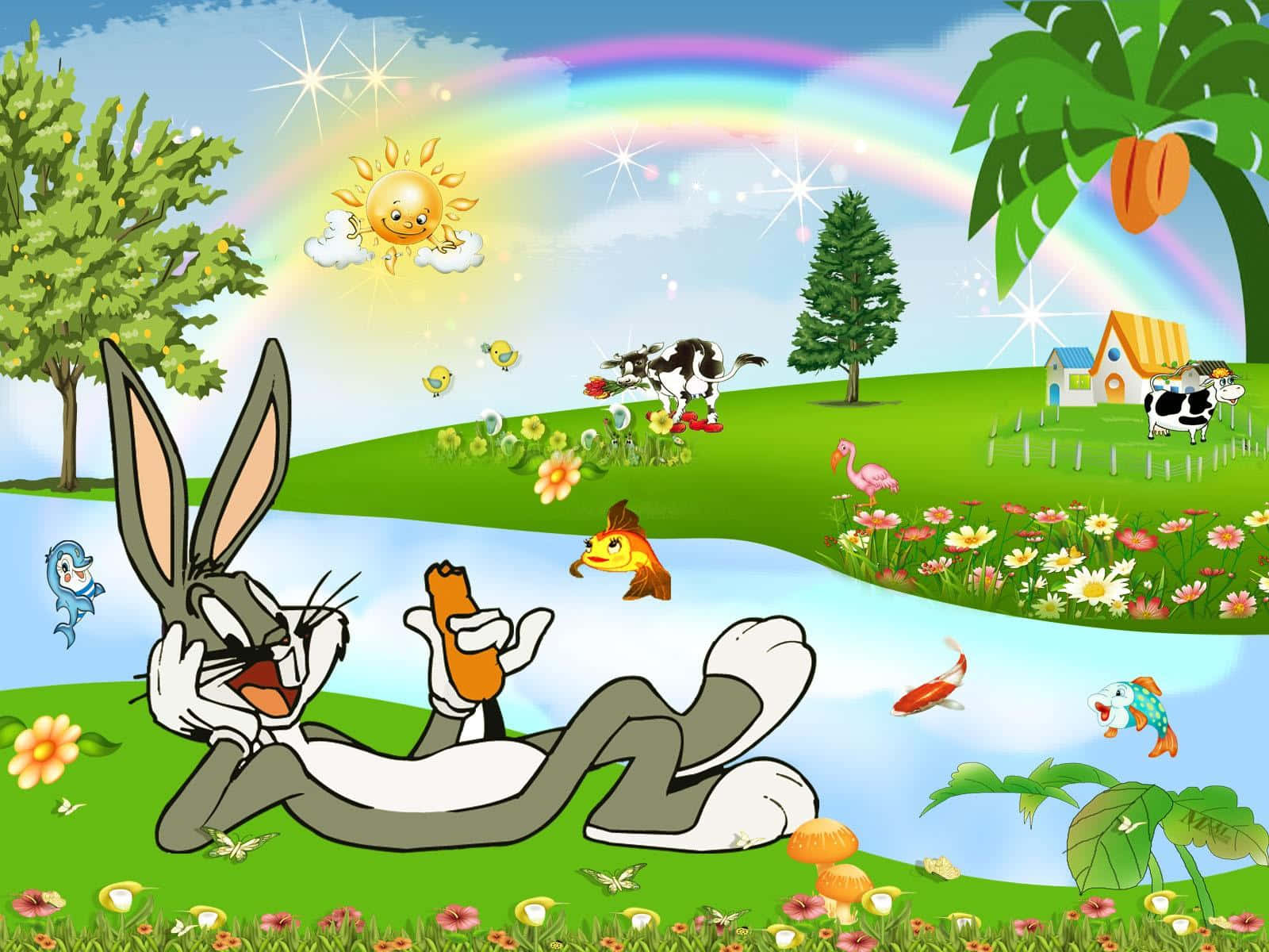 Colors -  Cool Bugs Bunny spiser gulerødder med regnbuefarver Wallpaper