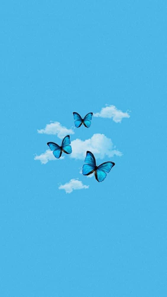 Blåfjärilar Som Flyger I Himlen. Wallpaper