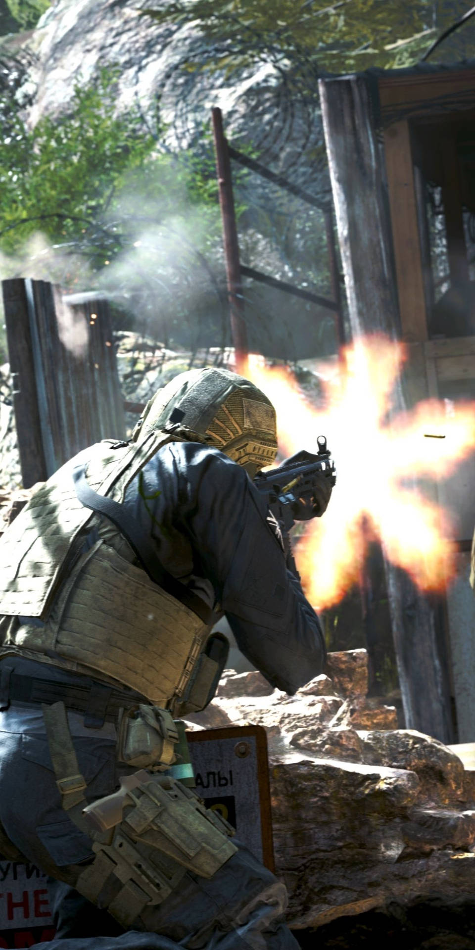 Cool Call Of Duty Modern Warfare Iphone Soldier Firing At Tower Background