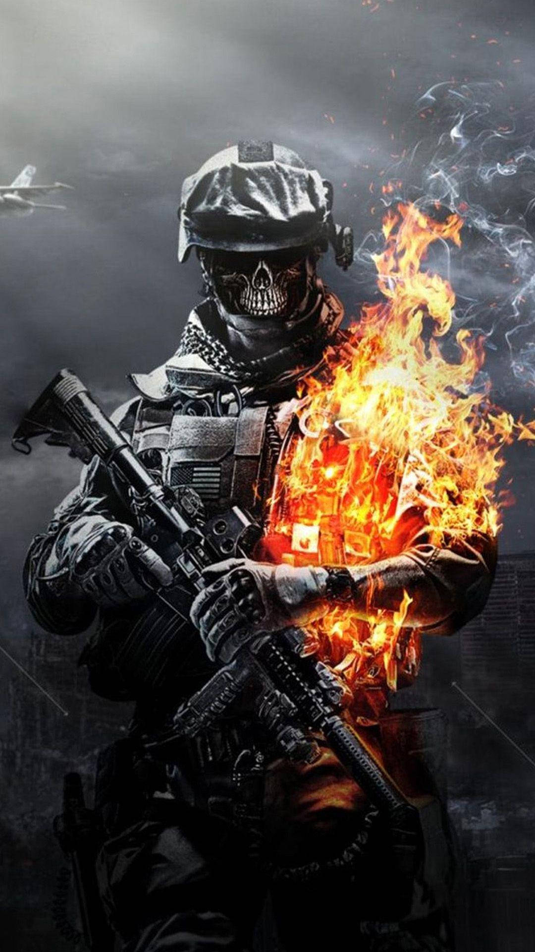 Cool Call Of Duty Modern Warfare Iphone Soldier Hand In Flames Background