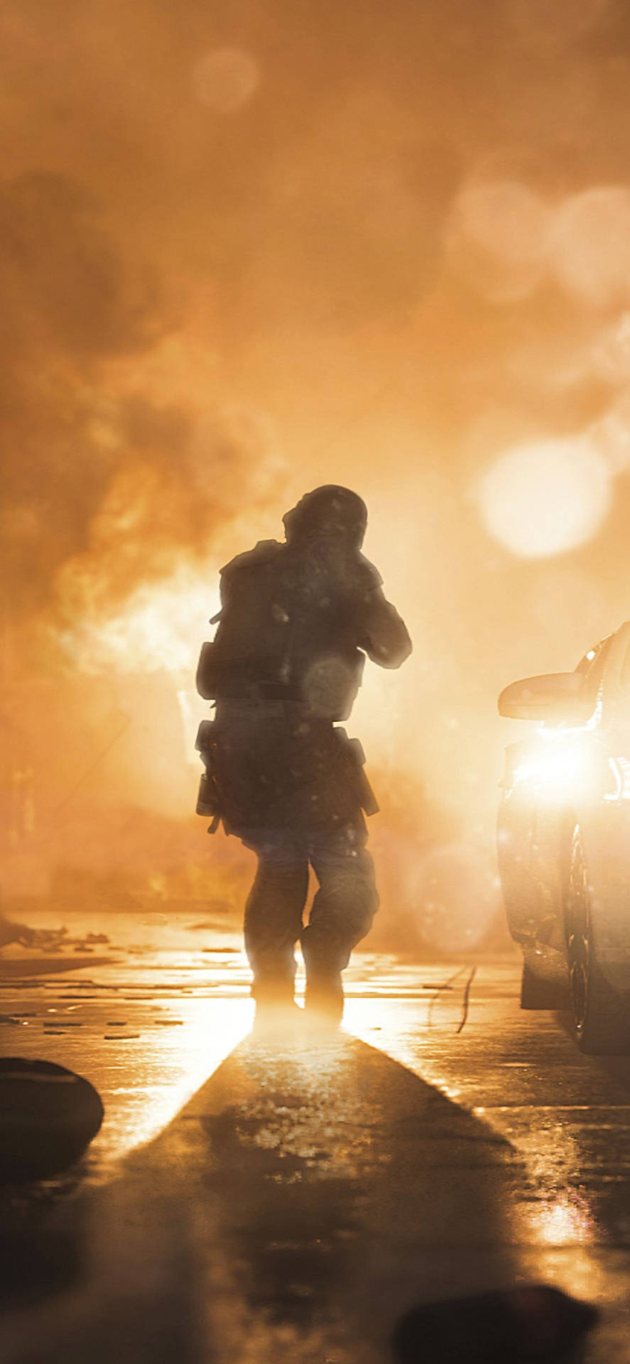 Cool Call Of Duty Modern Warfare Iphone Walking Towards Fiery Battle Background