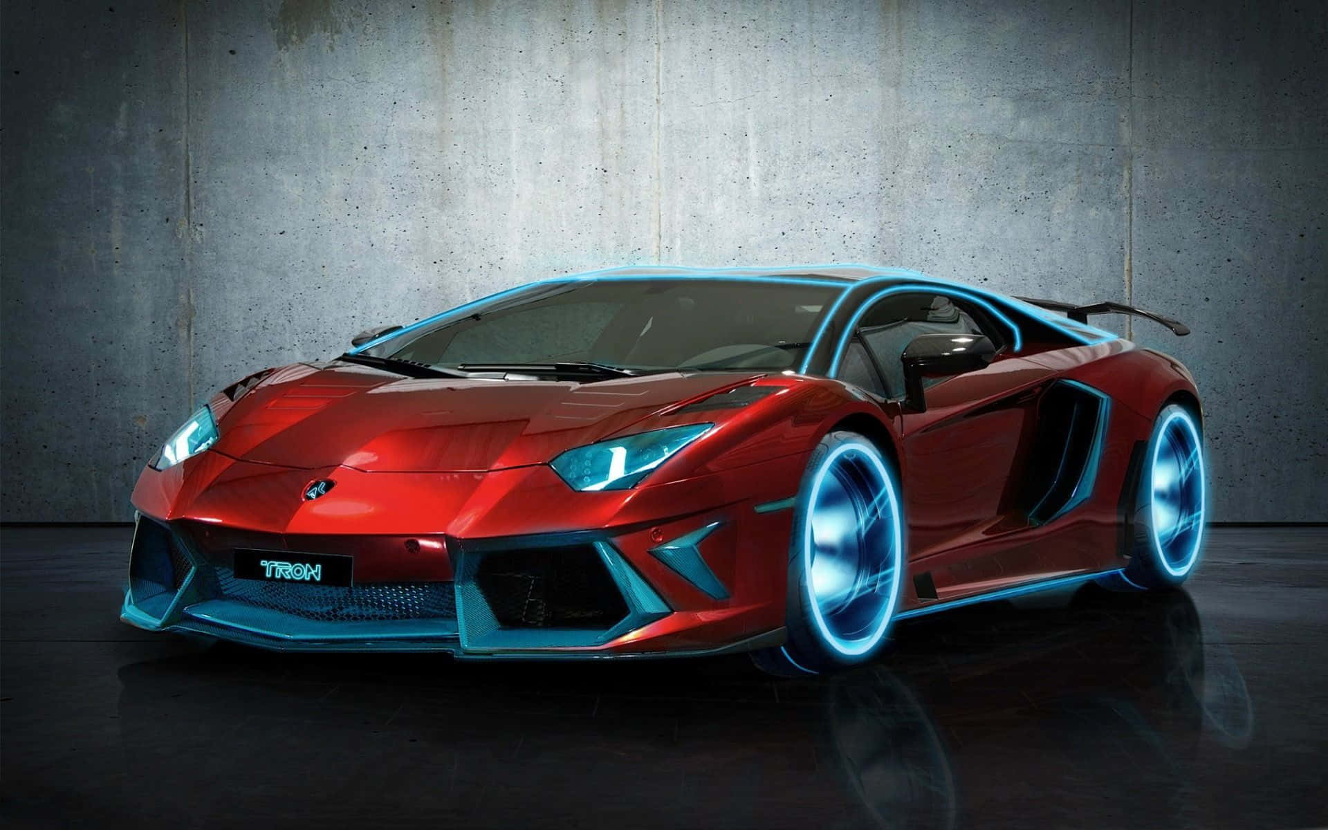 Cool Red Lamborghini Car With Neon Wheels Picture