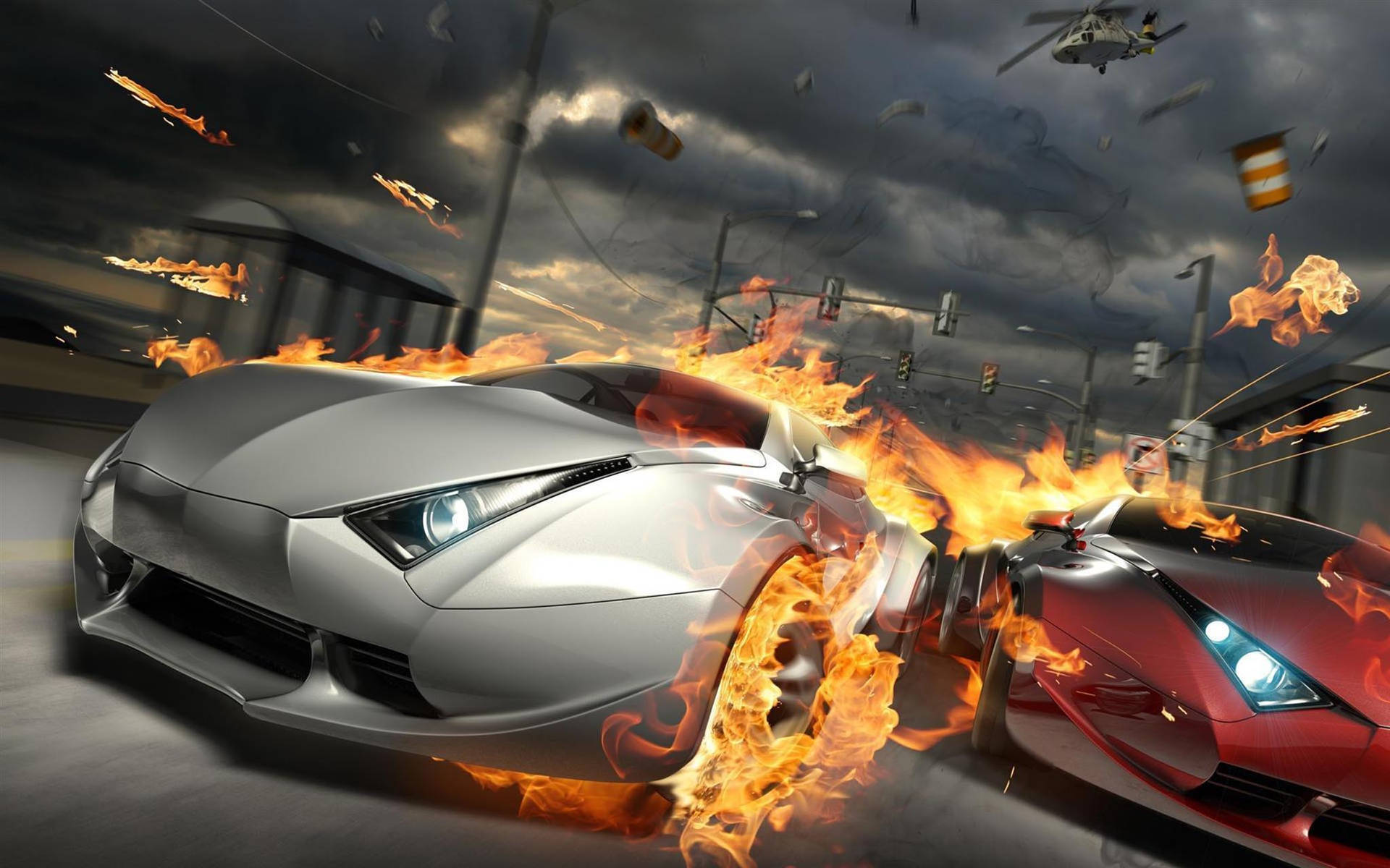 Cool Cars Fiery Race Wallpaper
