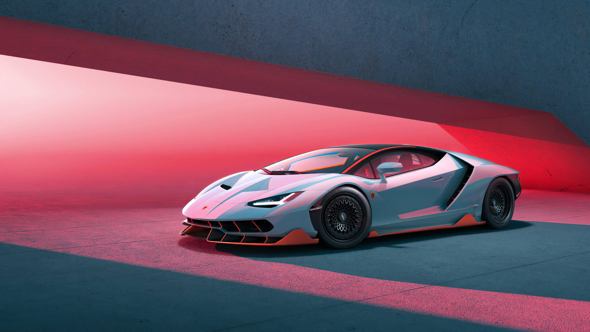 Sjove biler: Lamborghini under røde lys Wallpaper
