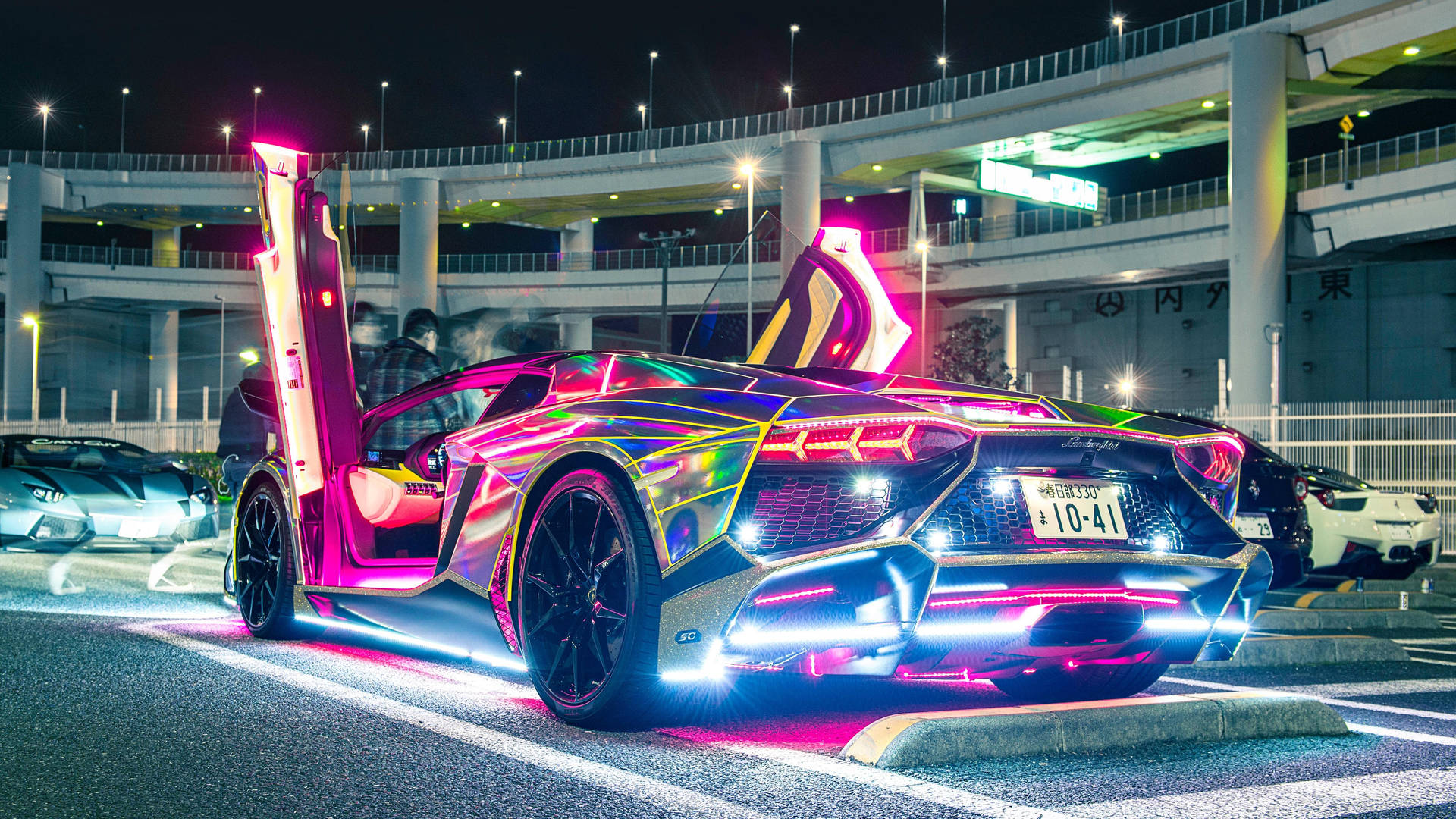 Auto Fantastiche: Luci Al Neon Per Lamborghini Sfondo