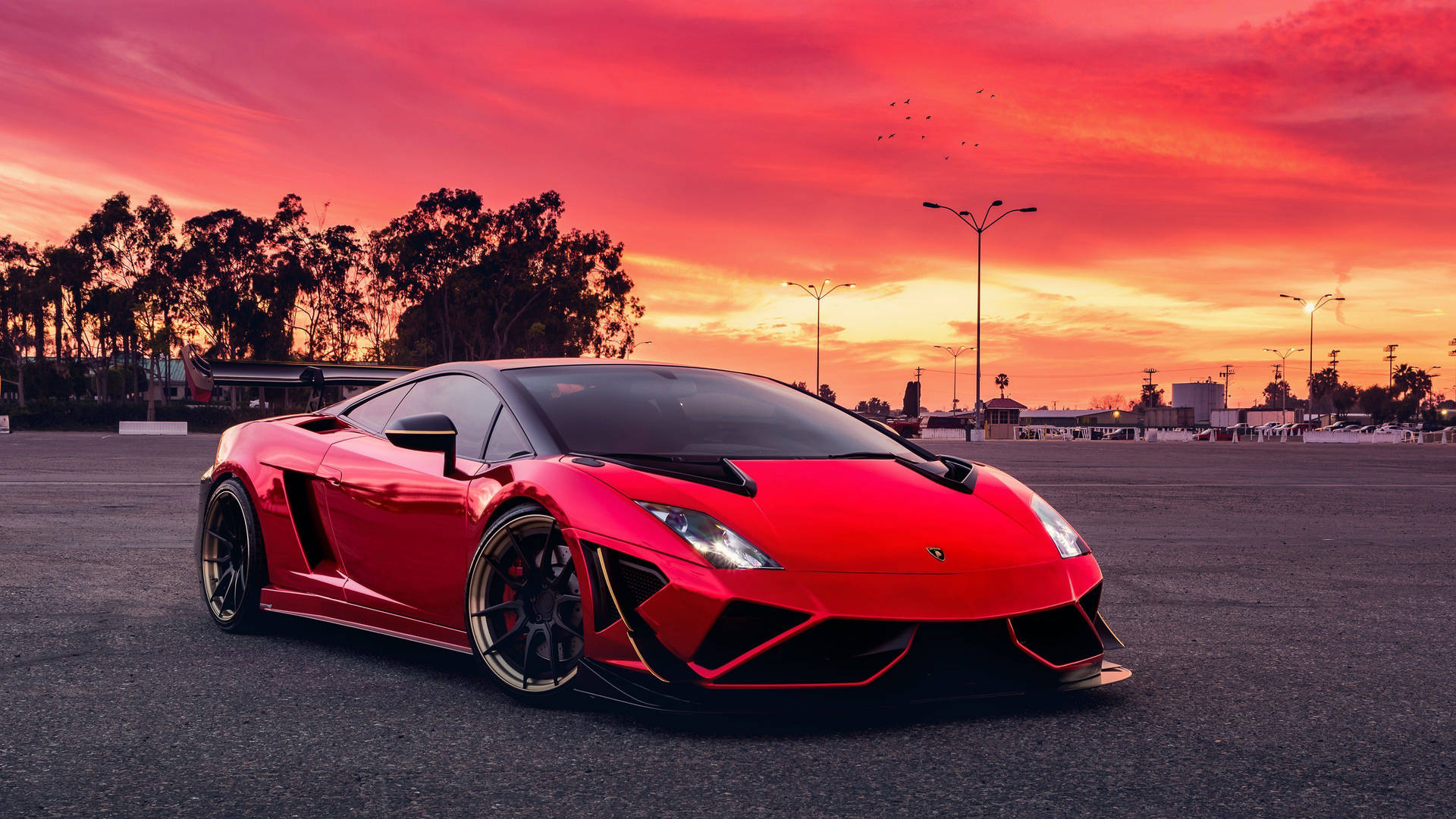 Cochesgeniales: Lamborghini Moderno Rojo Atardecer Fondo de pantalla