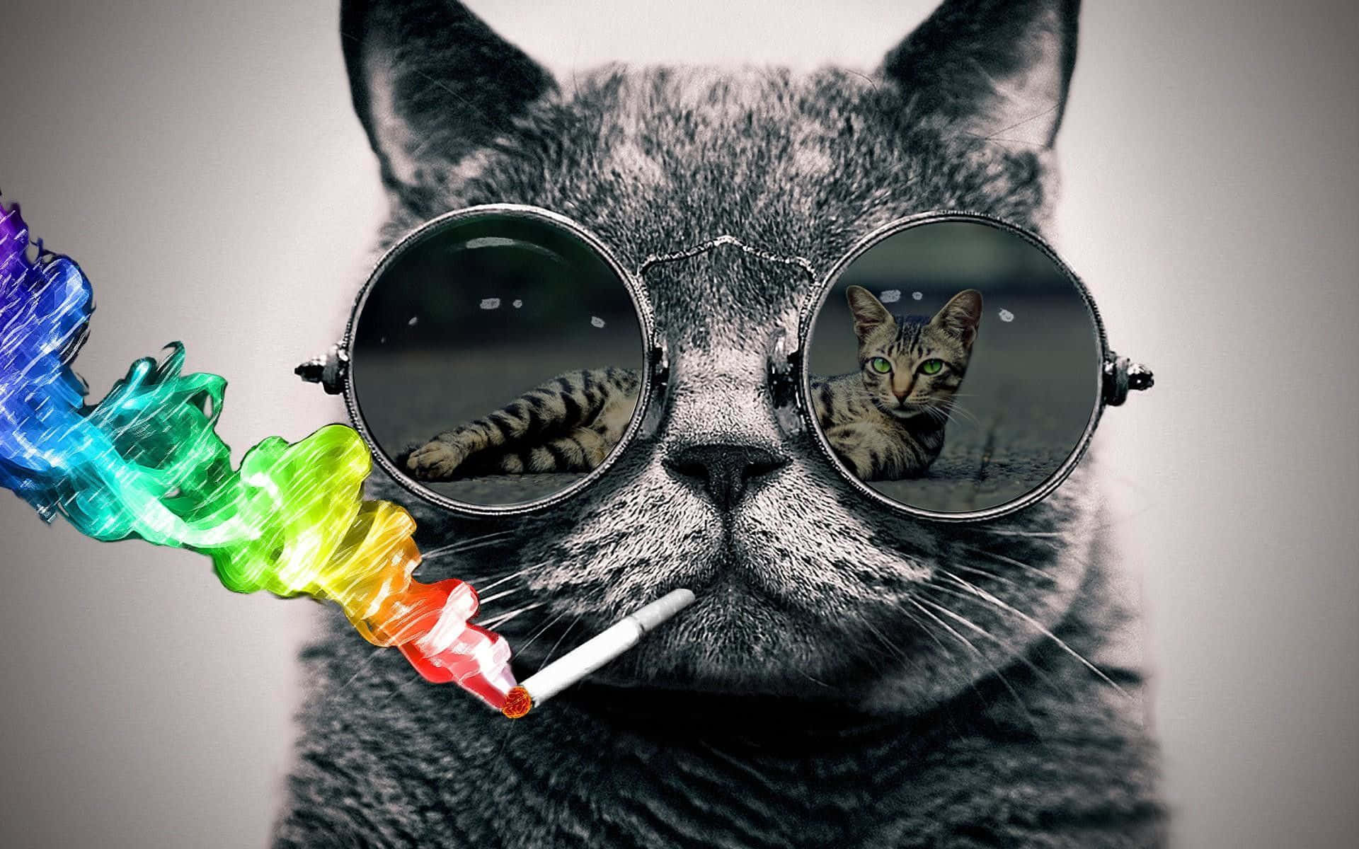 A stylish cool cat rocking sunglasses and headphones