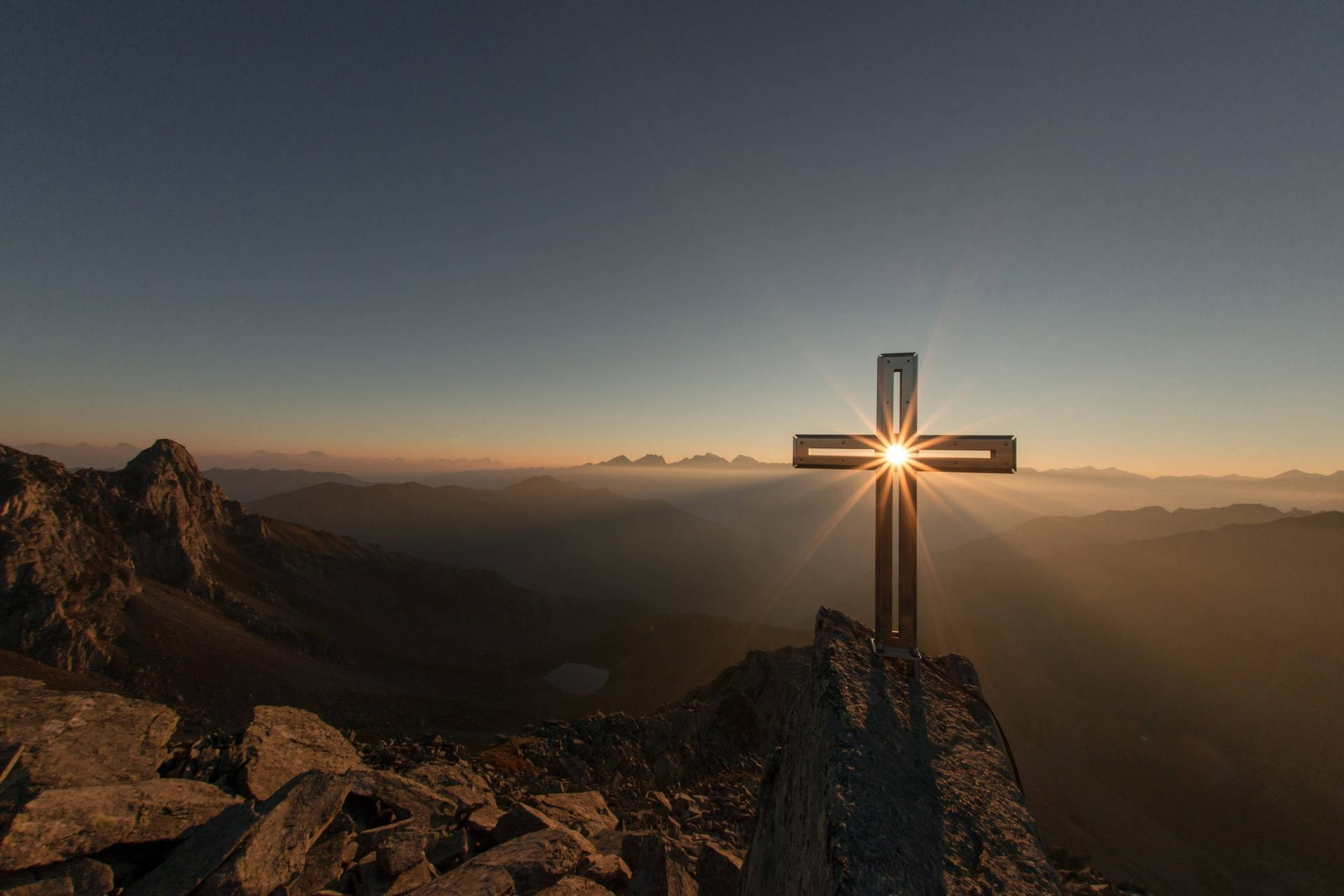 Cool Christian Cross On Mountain Background