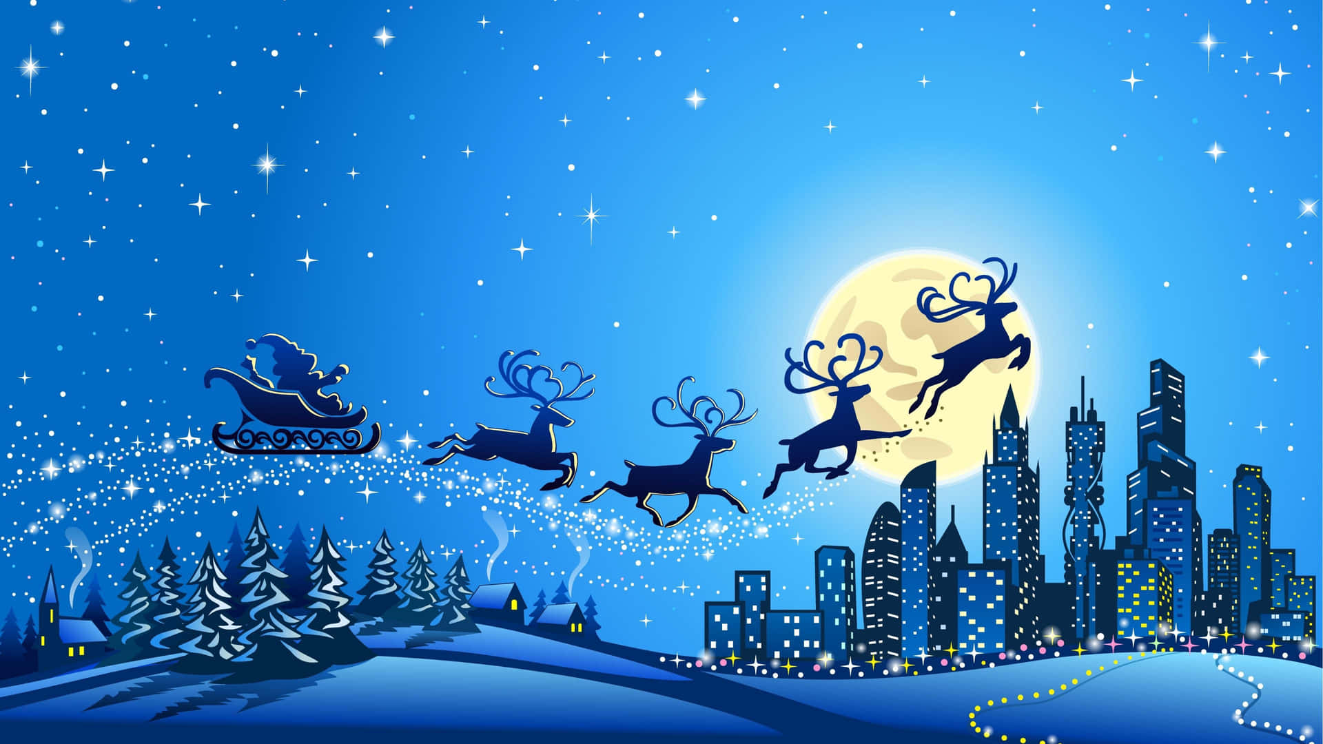 Cooleweihnachts-silhouette Von Santa Claus Und Seinem Weihnachtsschlitten. Wallpaper