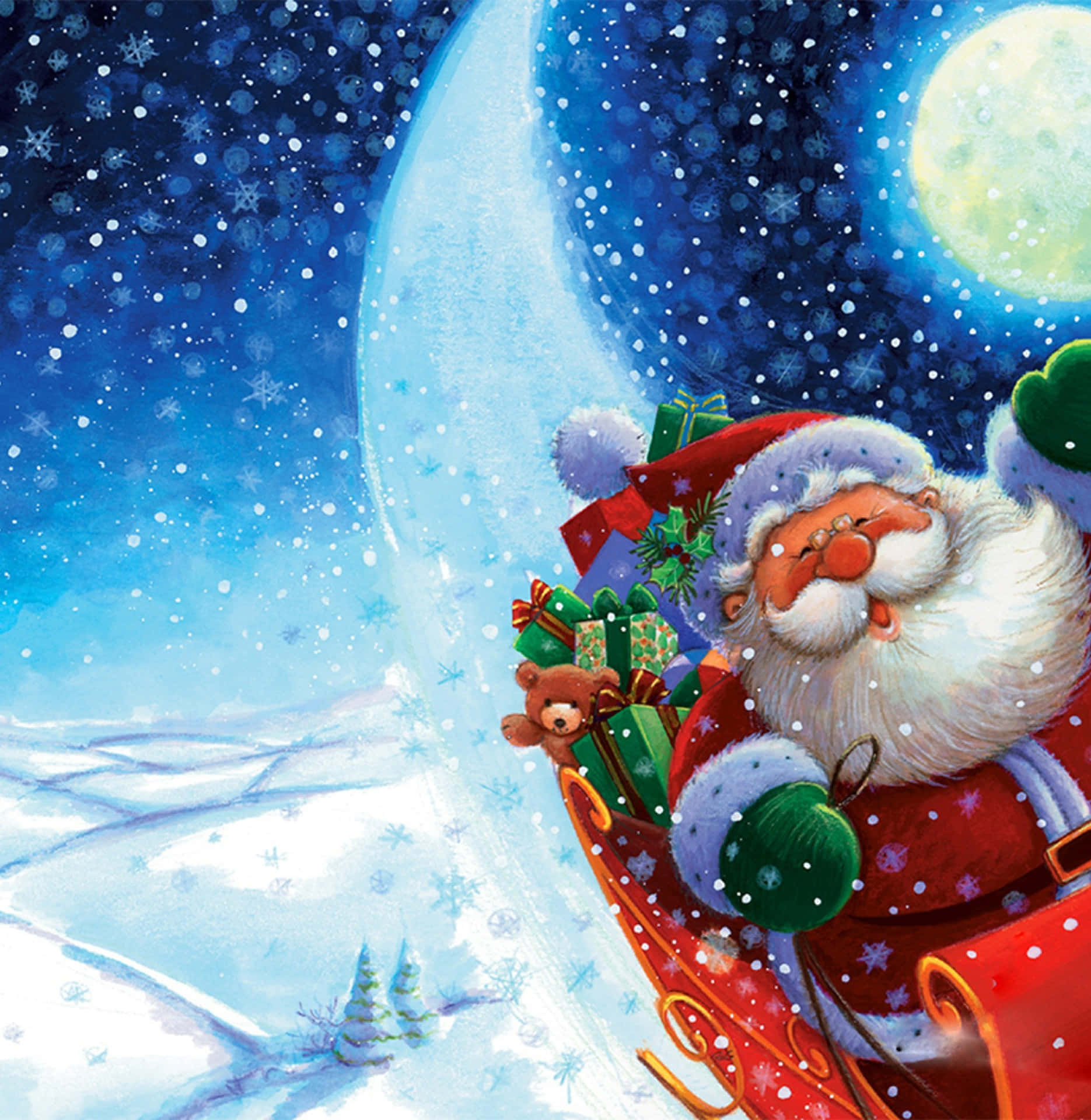 Artedigitale Di Un Allegro Babbo Natale Nella Meravigliosa Notte Di Natale Sfondo