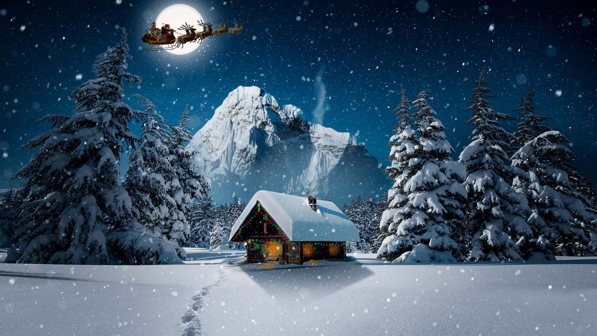 Digitalekunst: Coole Weihnachtshütte Und Weihnachtsmann Wallpaper