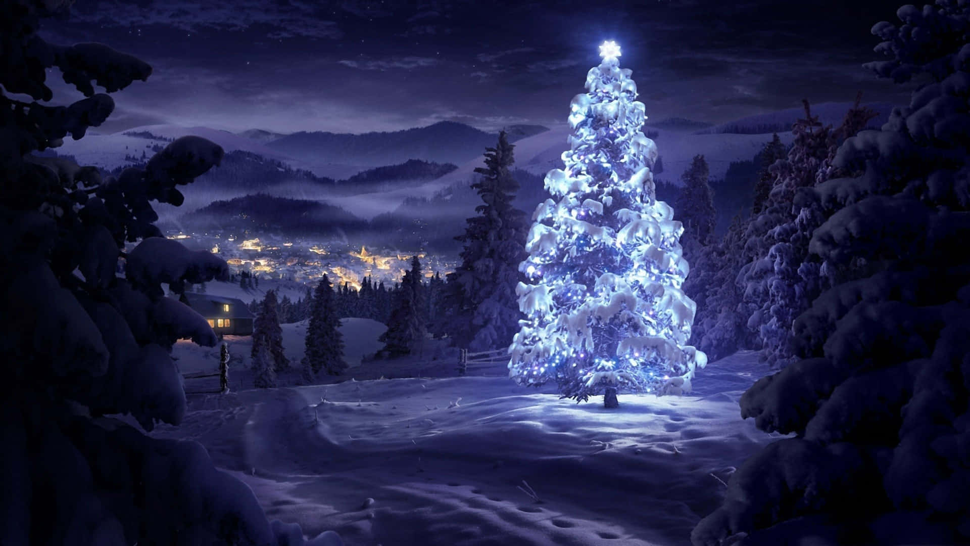 Sjov juleaften med hvid juletræ Wallpaper
