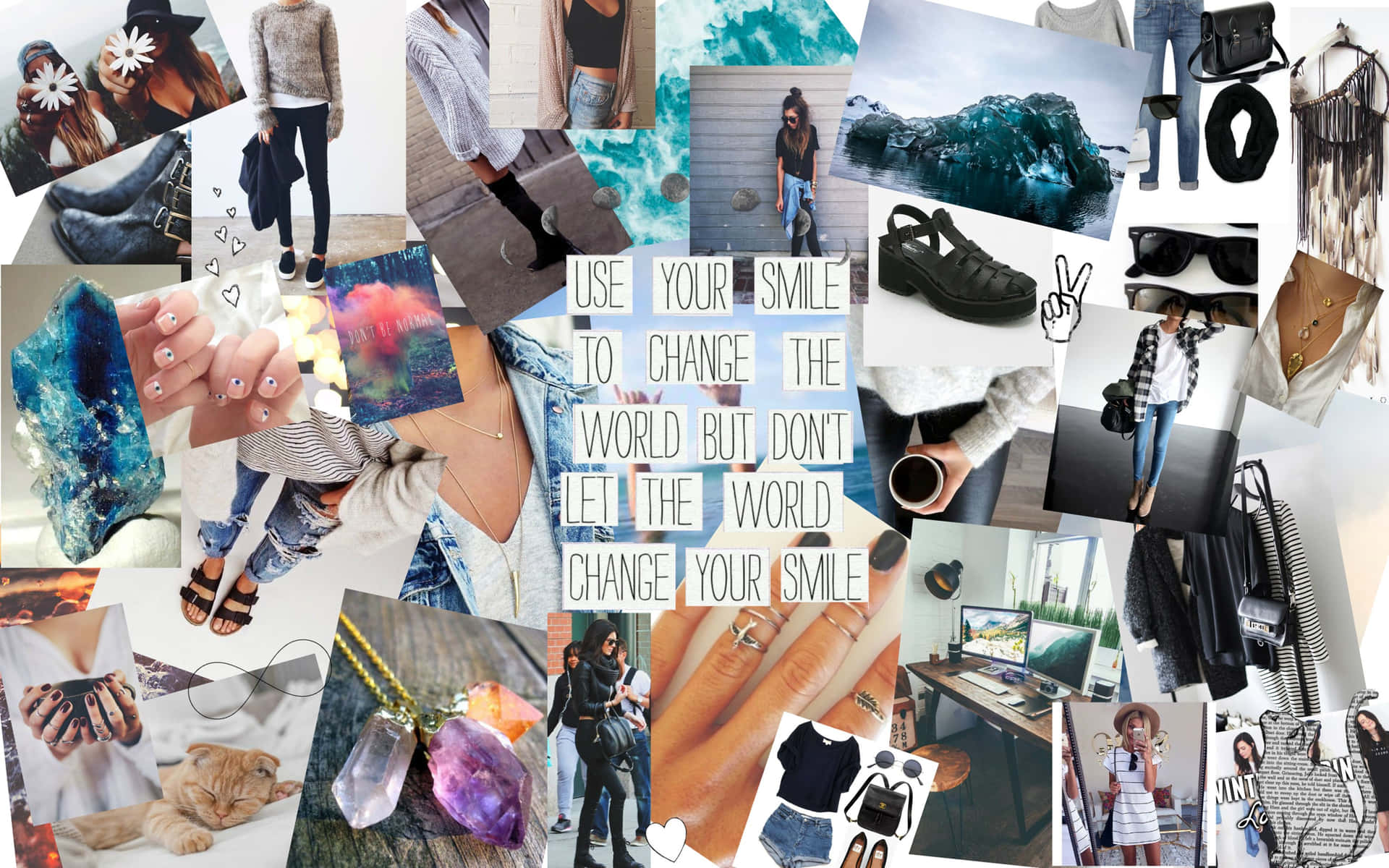 En collage af billeder og tøj med ordene vær den måde, du ønsker at være på Wallpaper