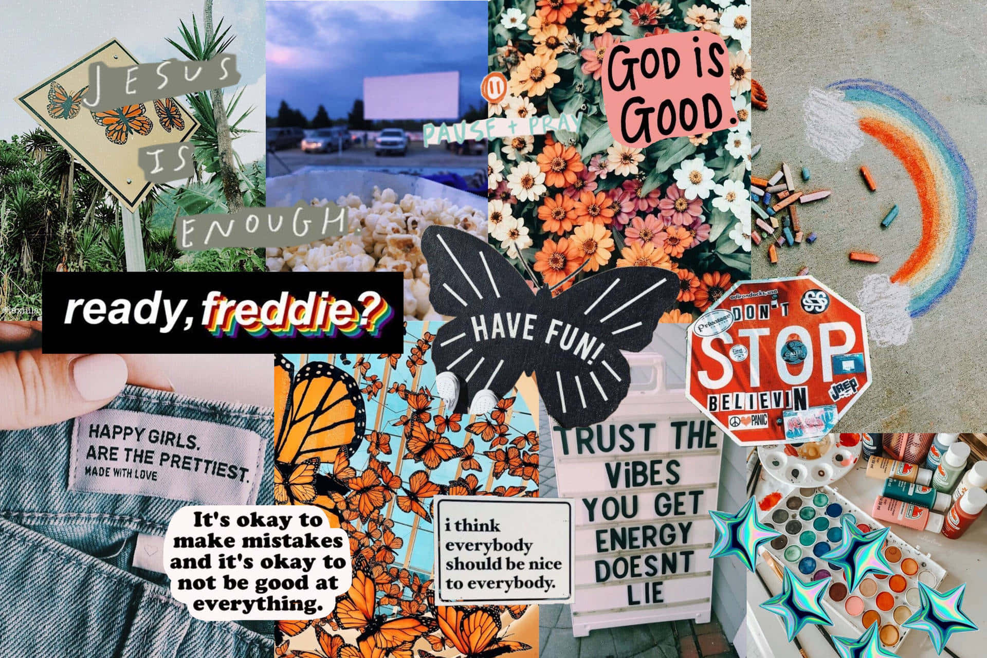 Collage Of Photos And Stickers With The Words Ready Freebie? Wallpaper