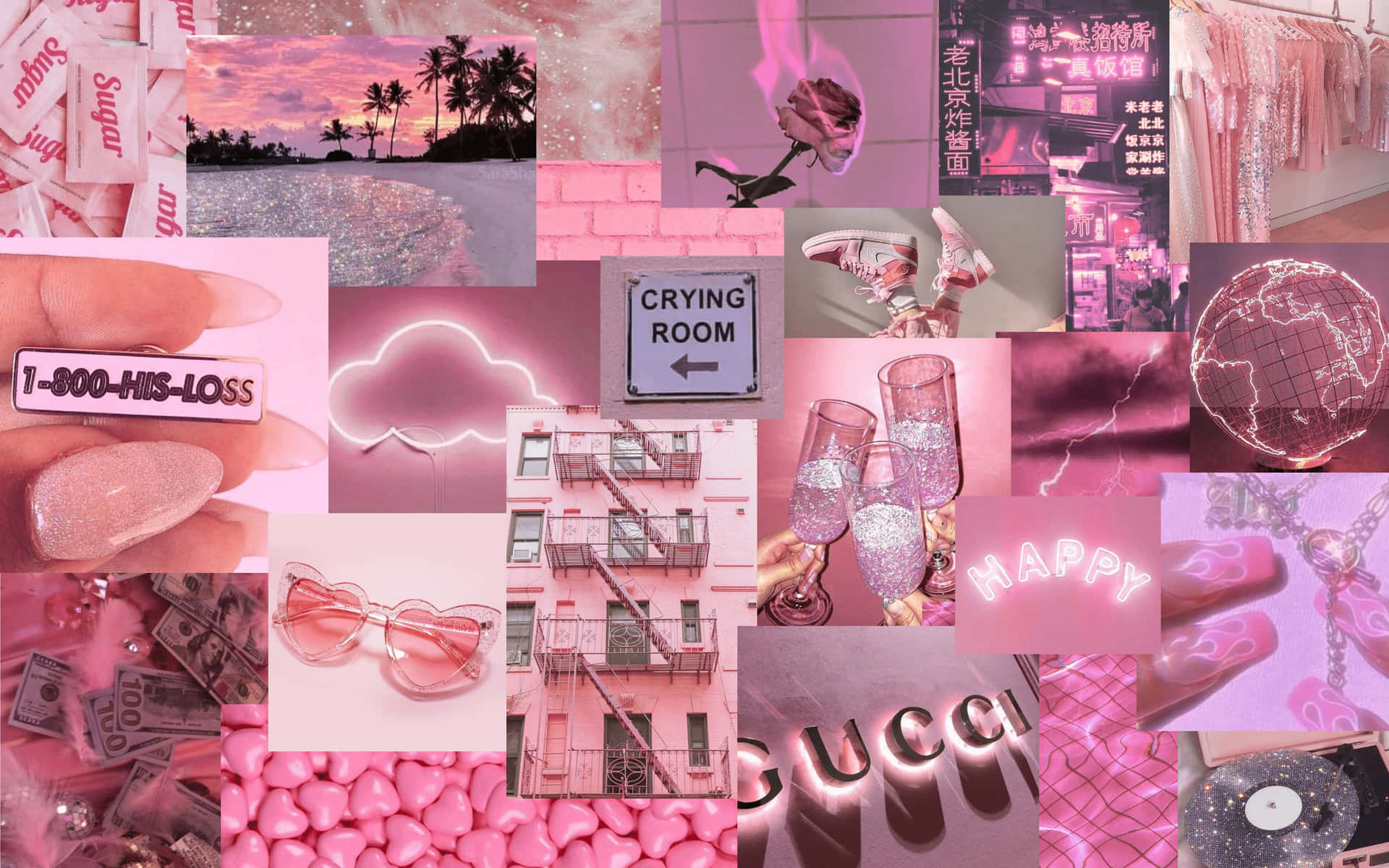 Pink Collage With Many Pictures Of Pink Items Wallpaper