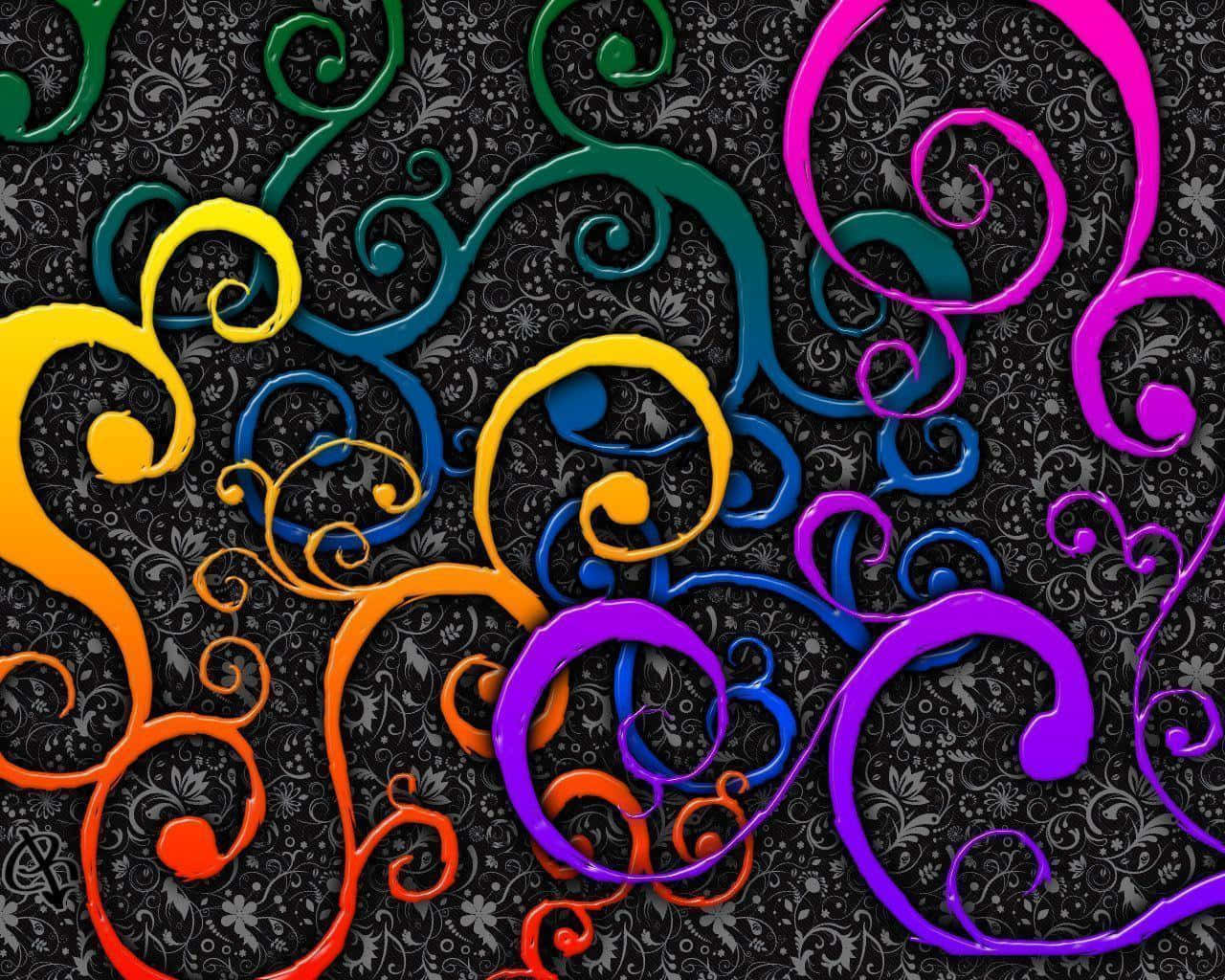 A Colorful Swirl Pattern On A Black Background Wallpaper