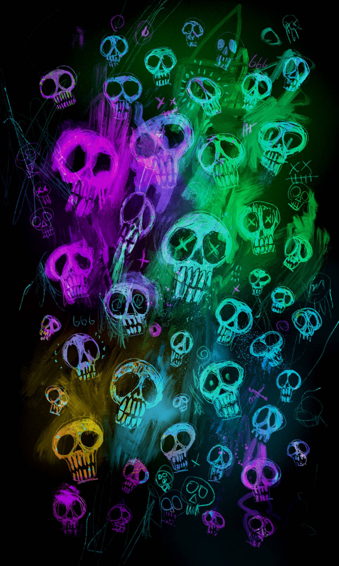 Cool Colorful Skull Drawing Wallpaper