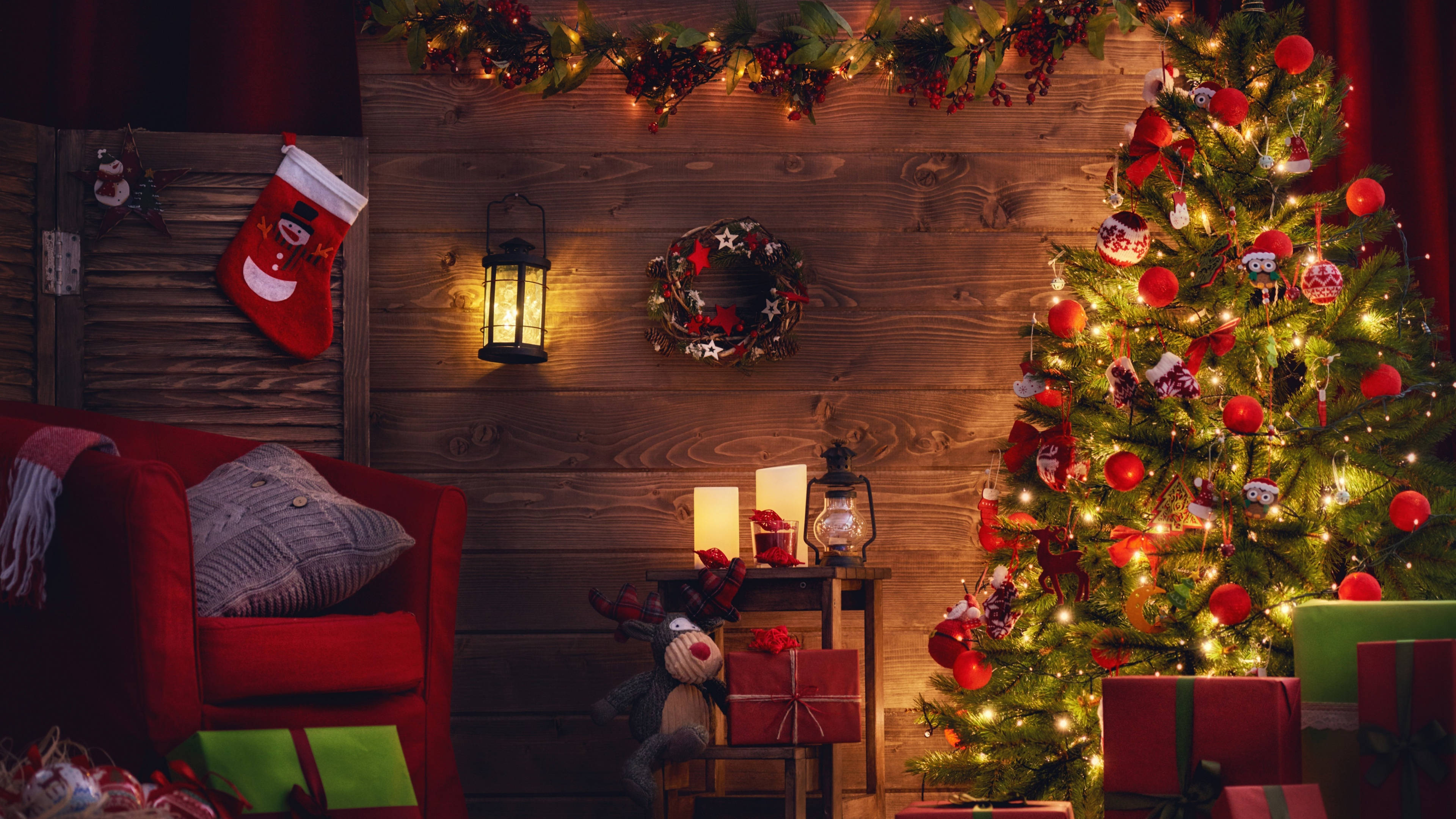 Cool Cozy Living Room Christmas Desktop Wallpaper