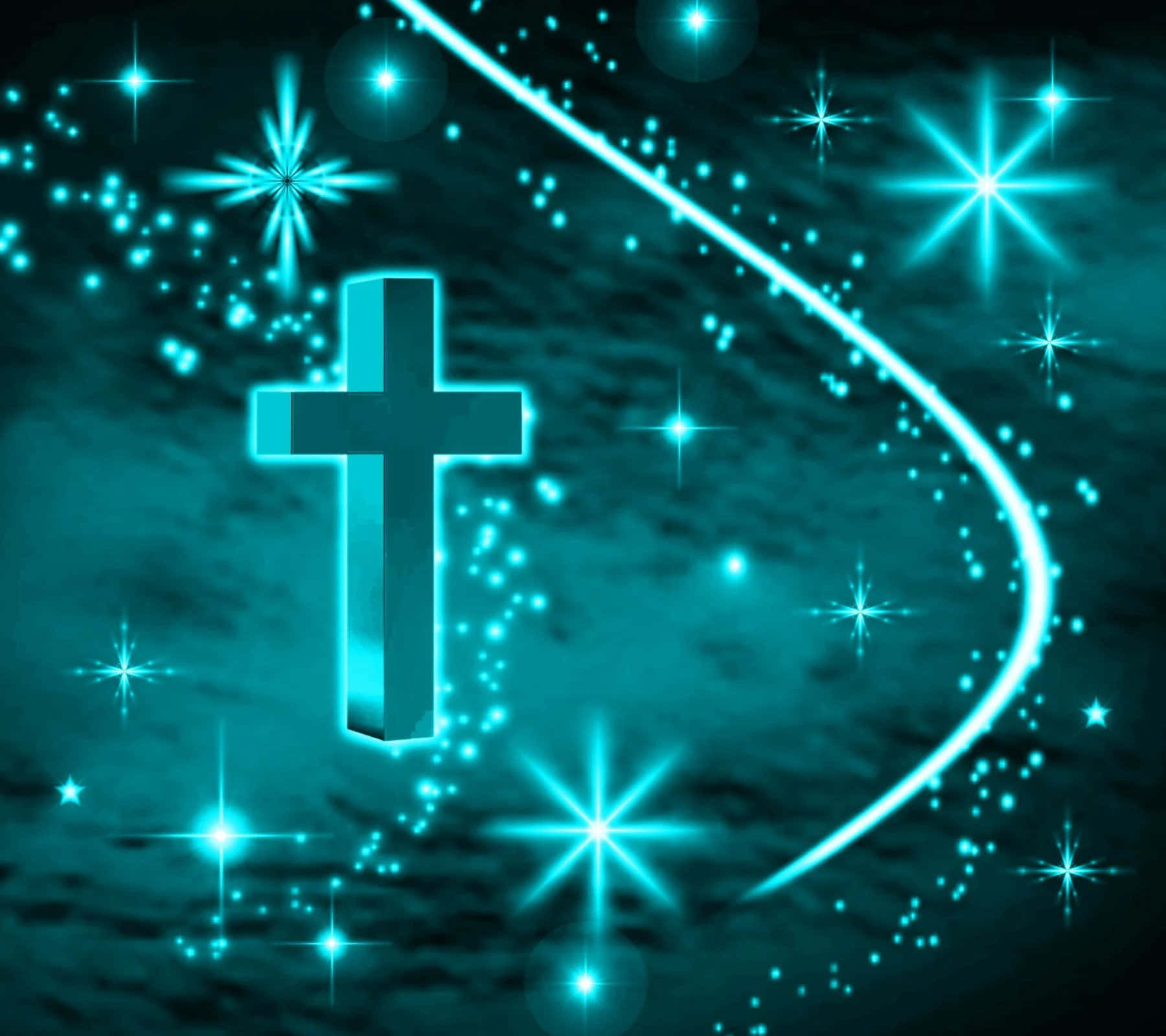 Majestic Cool Cross on a Blue Glowing Background Wallpaper