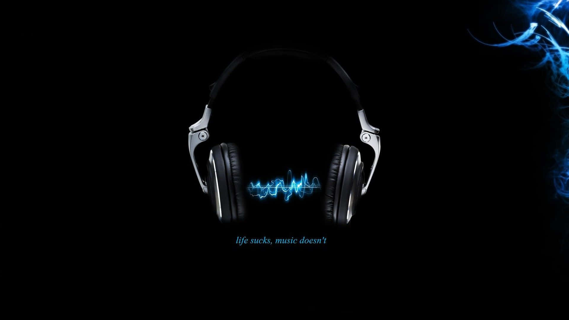 A Blue Background With Headphones And A Blue Light Wallpaper