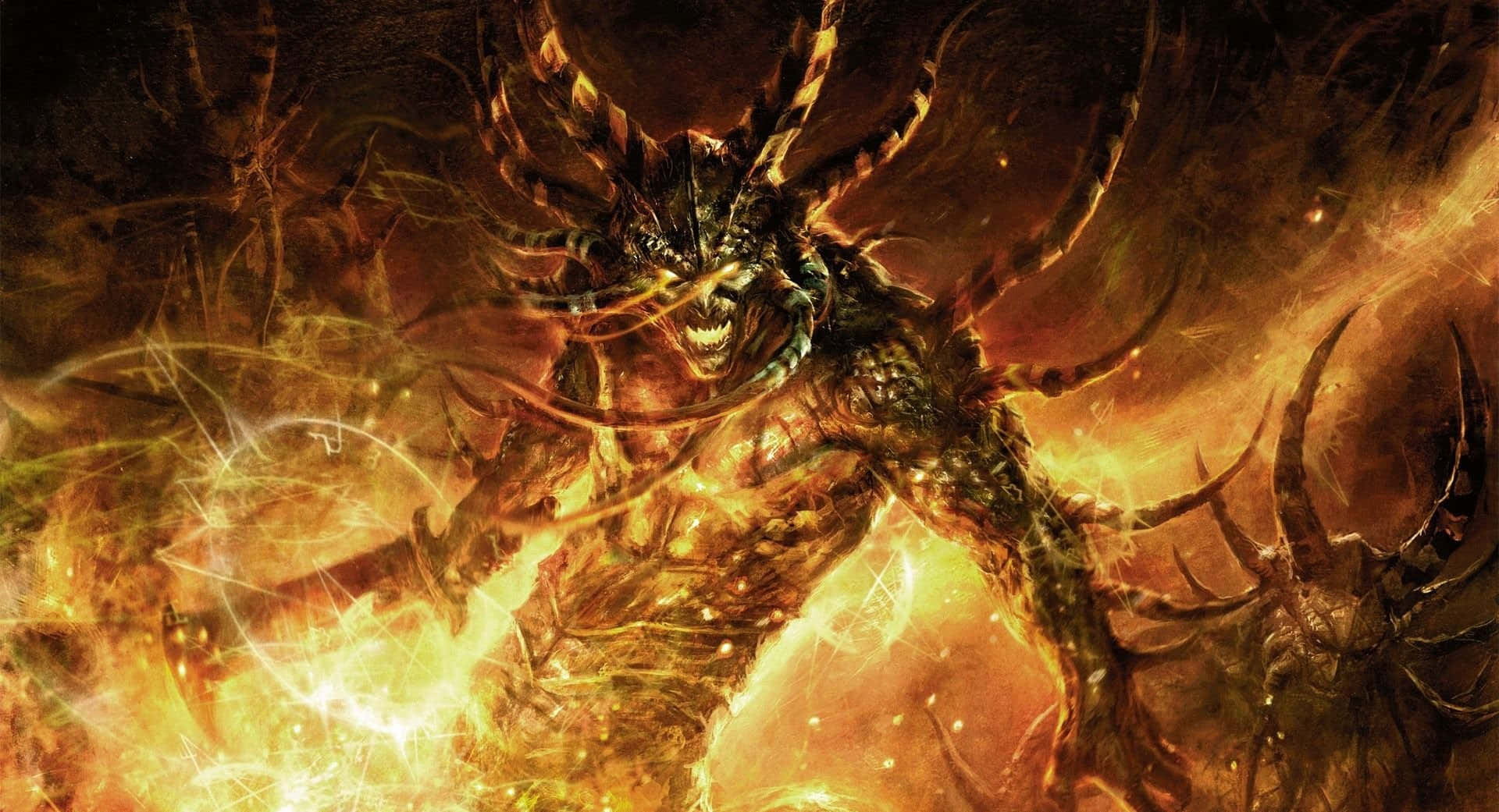 Cool Demon with Intense Gaze and Flames Wallpaper