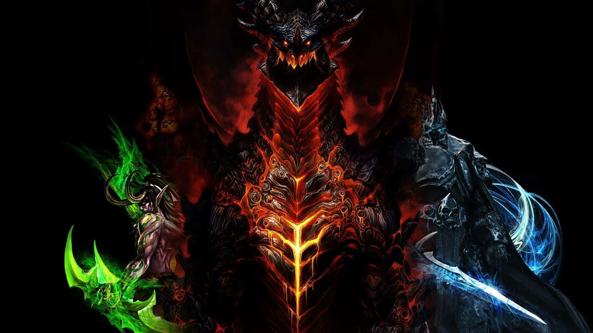 Intimidating Cool Demon with Flaming Swords Wallpaper