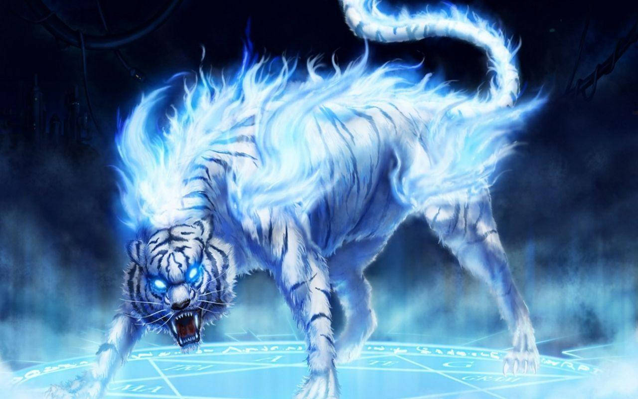 Cool Digital Kunst Af Hvid Tiger Wallpaper