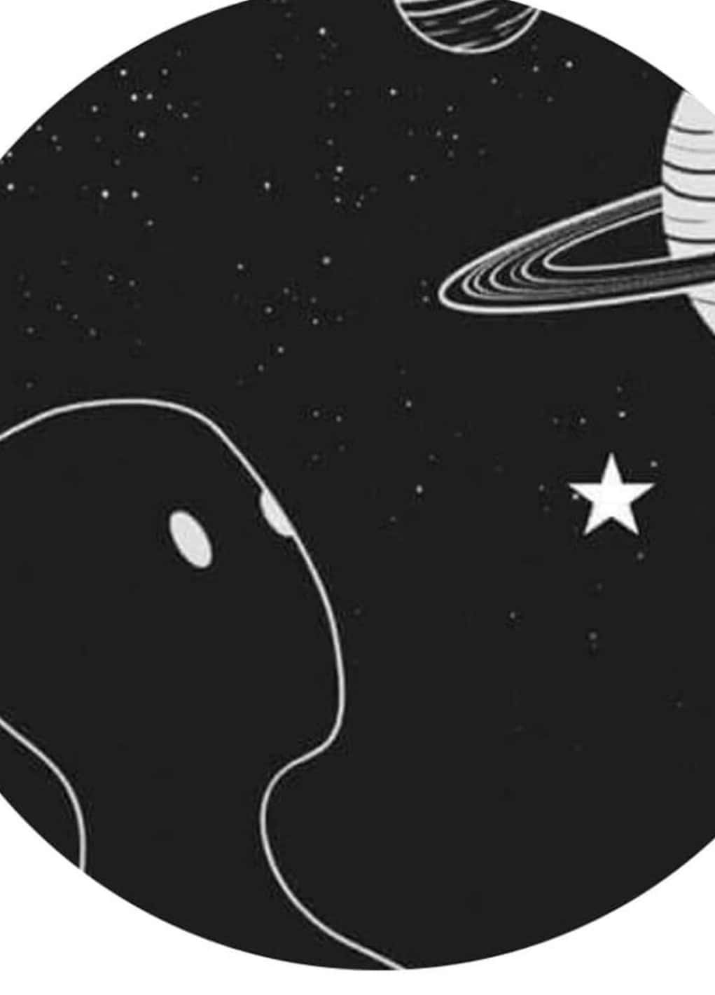 A Black And White Drawing Of A Spaceship And Planets