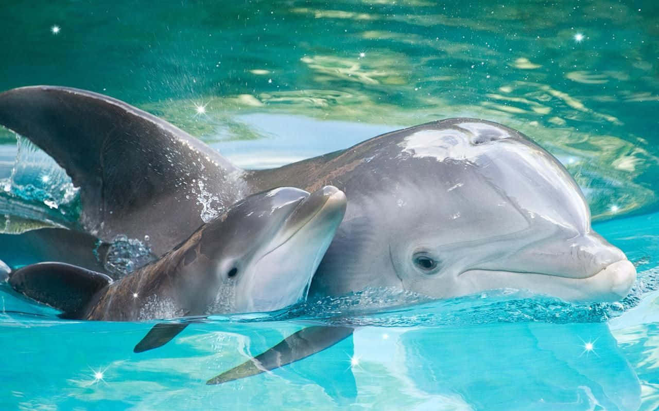 Delfínmadre Y Bebé Geniales. Fondo de pantalla
