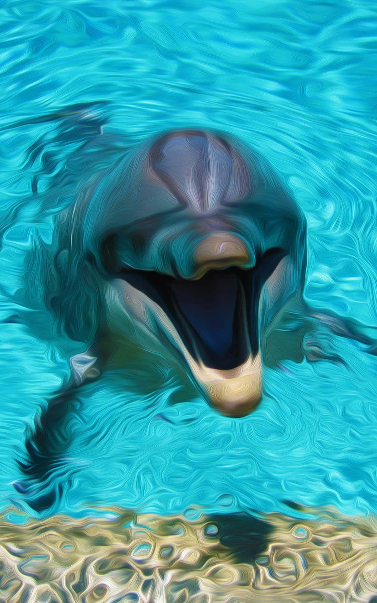 A playful dolphin swimming beneath the clear blue waters. Wallpaper