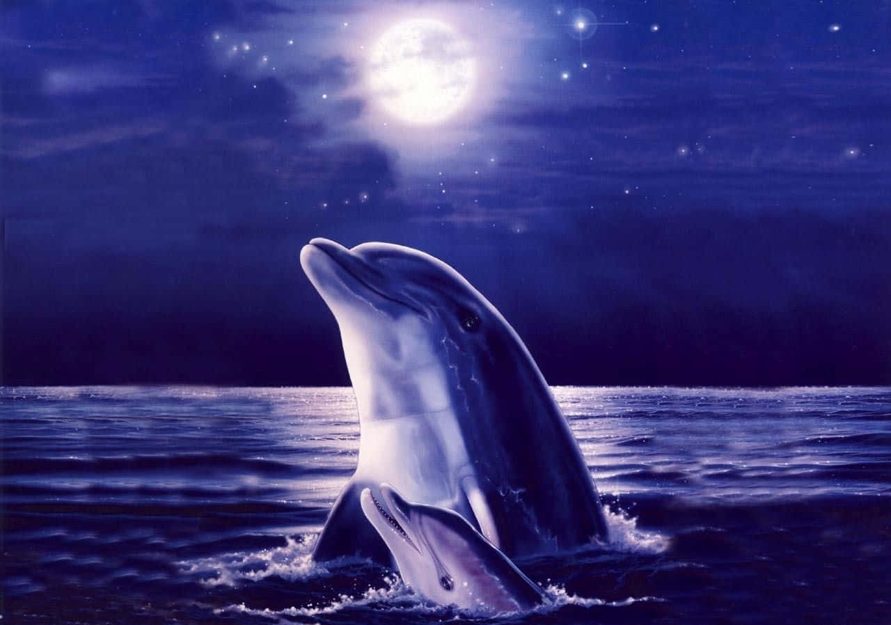 Cool Dolphins Full Moon Wallpaper